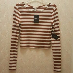NWT Forever 21 long sleeve crop top M white brown